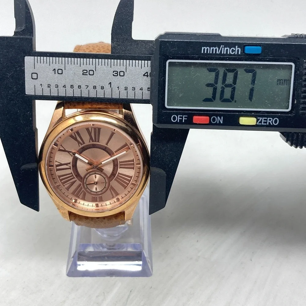 Bronzo Italia QVC Watch Women 39mm Rose Gold Tone Brown Leather Band New Battery